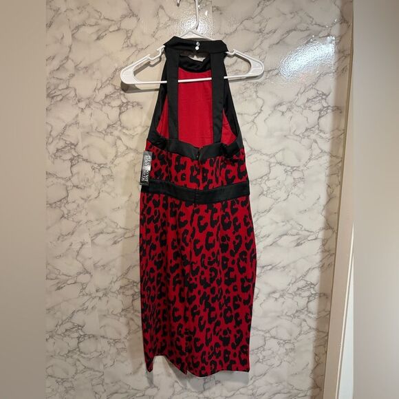 NEW NY&C Red Black Leopard Lace Trim Halter Dress Size M - Picture 7 of 12